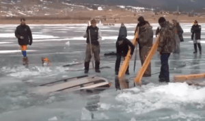 Car Stuck in Frozen Lake