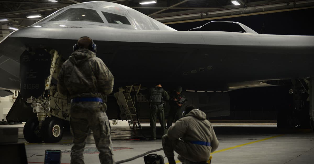 B-2_U.S. Airmen from the 509th Bomb Wing prepare B-2 Spirit stealth bombers for air operations